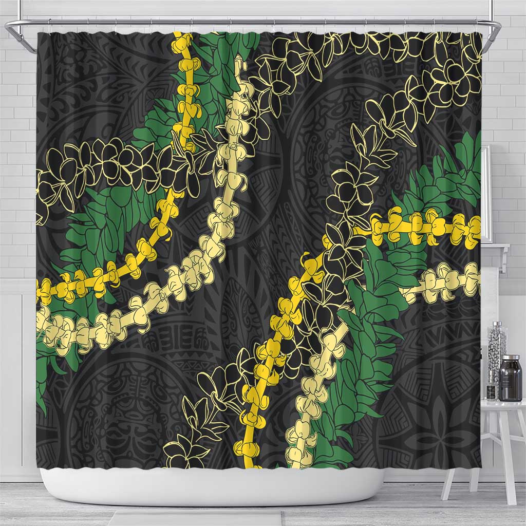 Hawaii Puakenikeni - Maile Lei Shower Curtain Obsidian Black LT7 - Polynesian Pride