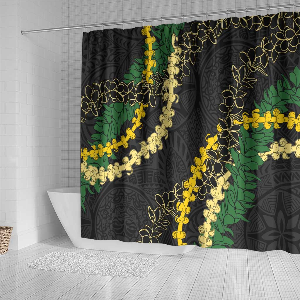 Hawaii Puakenikeni - Maile Lei Shower Curtain Obsidian Black LT7 - Polynesian Pride
