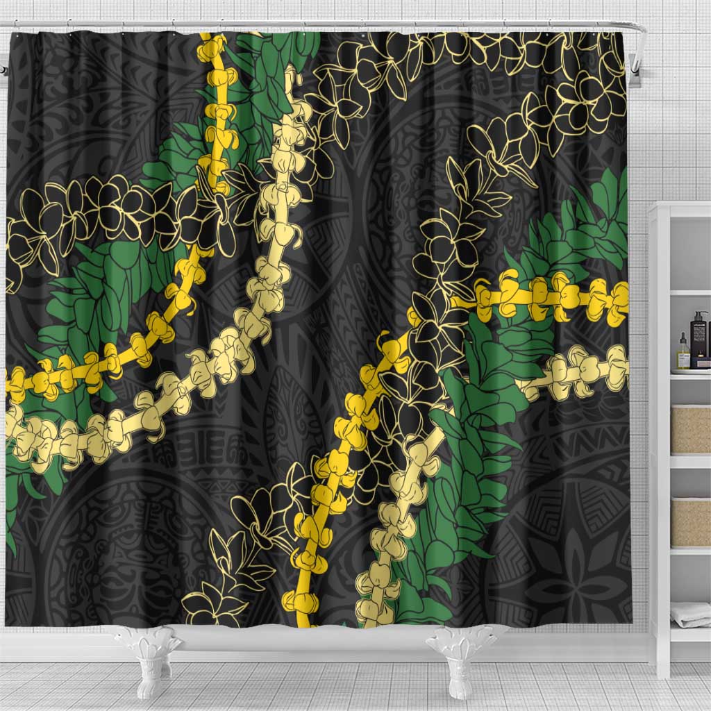 Hawaii Puakenikeni - Maile Lei Shower Curtain Obsidian Black LT7 - Polynesian Pride