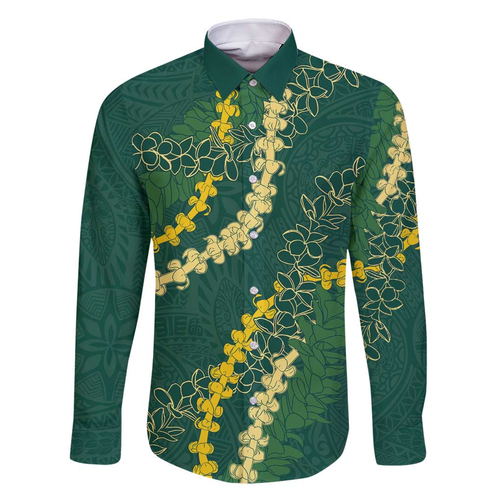 Hawaii Puakenikeni - Maile Lei Family Matching Off Shoulder Maxi Dress and Hawaiian Shirt Sage Green