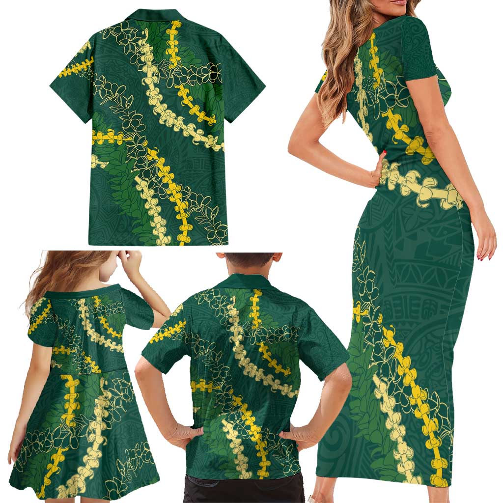 Hawaii Puakenikeni - Maile Lei Family Matching Short Sleeve Bodycon Dress and Hawaiian Shirt Sage Green