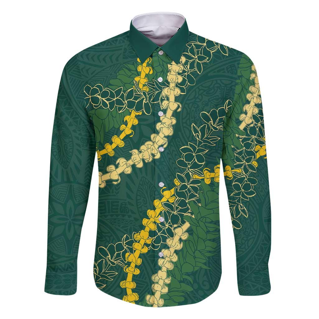 Hawaii Puakenikeni - Maile Lei Family Matching Short Sleeve Bodycon Dress and Hawaiian Shirt Sage Green