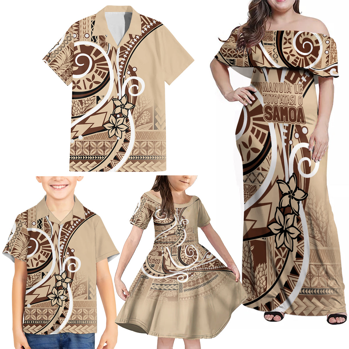 Samoa Siapo Classic Motif Family Matching Off Shoulder Maxi Dress and Hawaiian Shirt Manuia le tuto’atasi o Samoa Independence