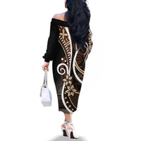 Samoa Siapo Classic Motif Family Matching Off The Shoulder Long Sleeve Dress and Hawaiian Shirt Manuia le tuto’atasi o Samoa Independence Black Style