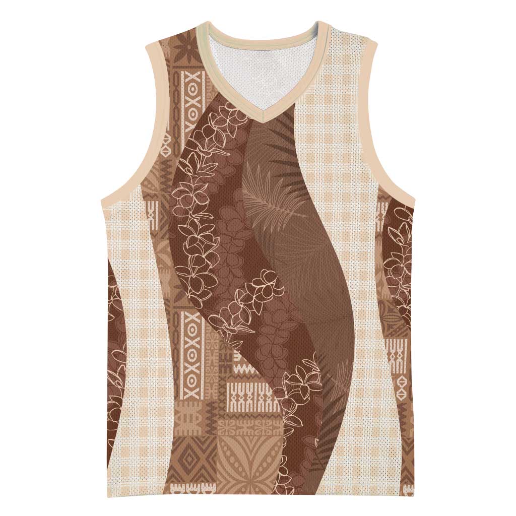 Polynesian Tribal Pattern Patchwork Picturesque Basketball Jersey Mocha LT7 Unisex Mocha - Polynesian Pride
