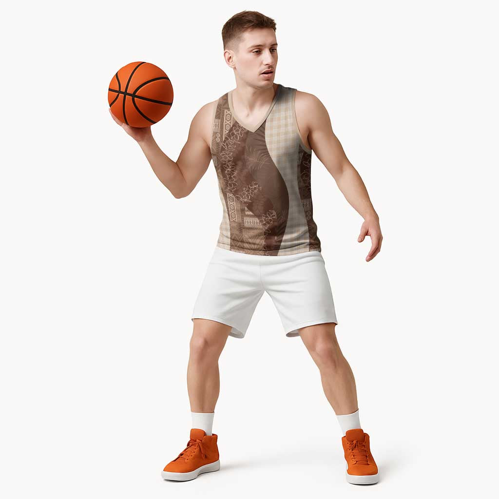 Polynesian Tribal Pattern Patchwork Picturesque Basketball Jersey Mocha LT7 - Polynesian Pride