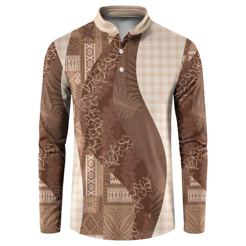 Polynesian Tribal Pattern Patchwork Picturesque Button Sweatshirt Mocha LT7 Mocha - Polynesian Pride