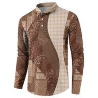 Polynesian Tribal Pattern Patchwork Picturesque Button Sweatshirt Mocha LT7 - Polynesian Pride