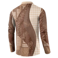 Polynesian Tribal Pattern Patchwork Picturesque Button Sweatshirt Mocha LT7 - Polynesian Pride