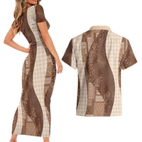 Polynesian Tribal Pattern Patchwork Picturesque Couples Matching Short Sleeve Bodycon Dress and Hawaiian Shirt Mocha LT7 - Polynesian Pride