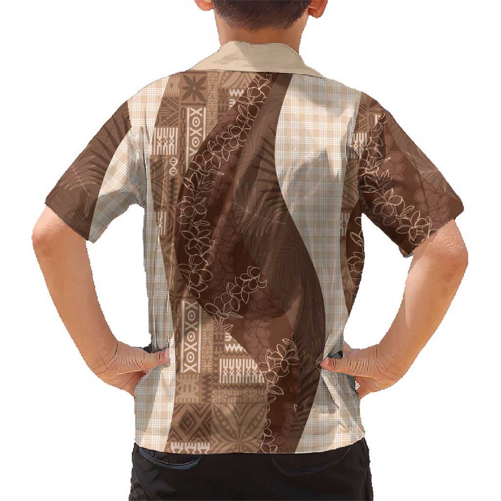 Polynesian Tribal Pattern Patchwork Picturesque Family Matching Off The Shoulder Long Sleeve Dress and Hawaiian Shirt Mocha LT7 - Polynesian Pride