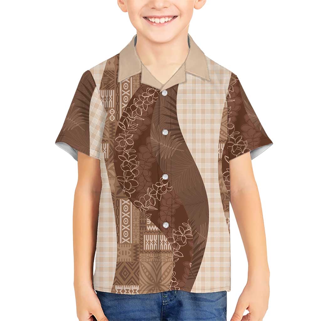 Polynesian Tribal Pattern Patchwork Picturesque Family Matching Off Shoulder Maxi Dress and Hawaiian Shirt Mocha LT7 Son's Shirt Mocha - Polynesian Pride