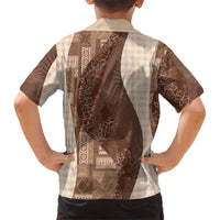 Polynesian Tribal Pattern Patchwork Picturesque Family Matching Off Shoulder Short Dress and Hawaiian Shirt Mocha LT7 - Polynesian Pride