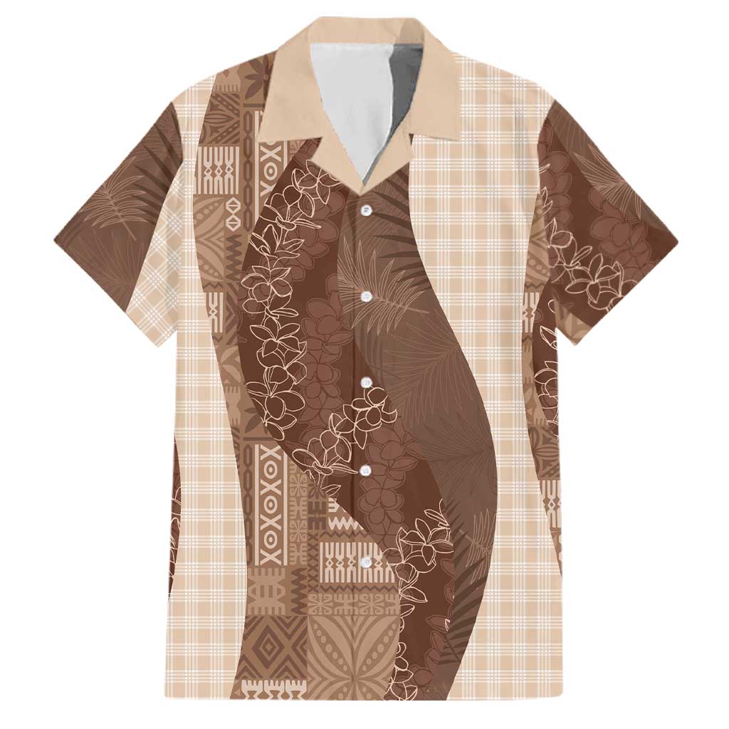 Polynesian Tribal Pattern Patchwork Picturesque Family Matching Off Shoulder Short Dress and Hawaiian Shirt Mocha LT7 Dad's Shirt - Short Sleeve Mocha - Polynesian Pride