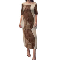 Polynesian Tribal Pattern Patchwork Picturesque Family Matching Puletasi and Hawaiian Shirt Mocha LT7 Mom's Dress Mocha - Polynesian Pride