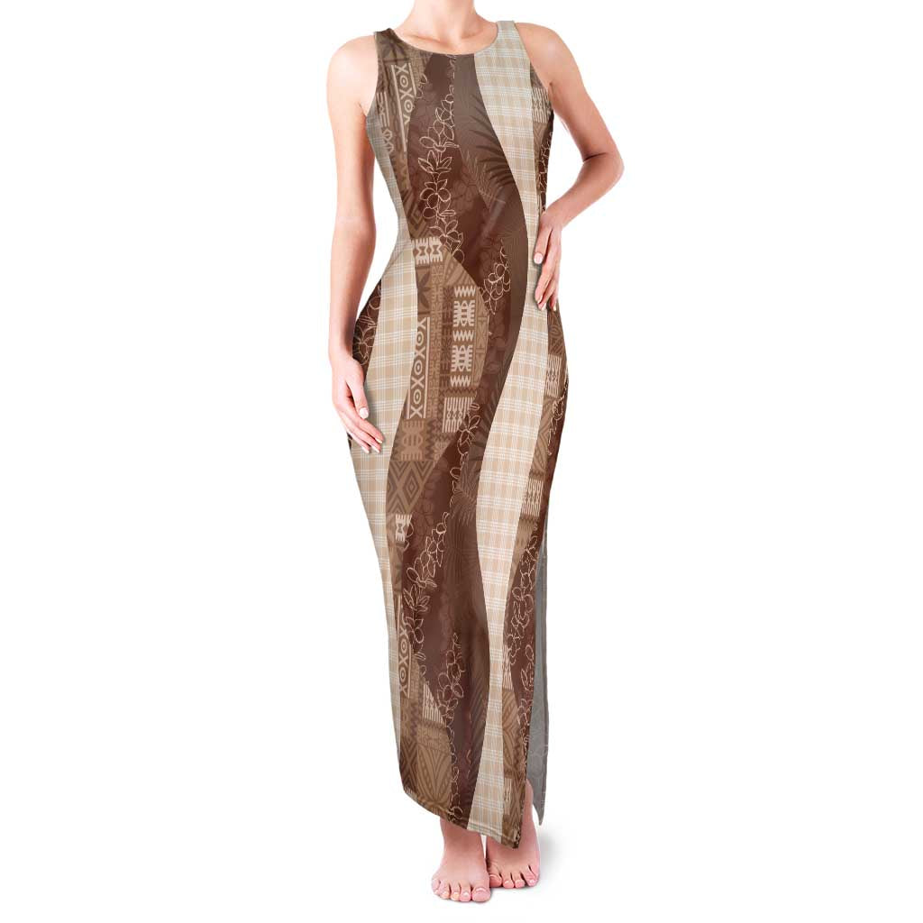 Polynesian Tribal Pattern Patchwork Picturesque Family Matching Tank Maxi Dress and Hawaiian Shirt Mocha LT7 Mom's Dress Mocha - Polynesian Pride