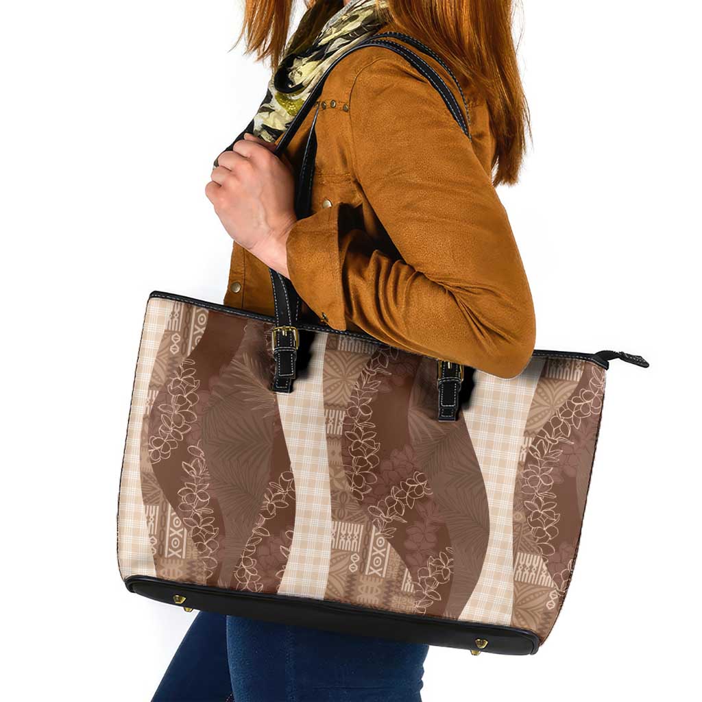 Polynesian Tribal Pattern Patchwork Picturesque Leather Tote Bag Mocha LT7 Mocha - Polynesian Pride