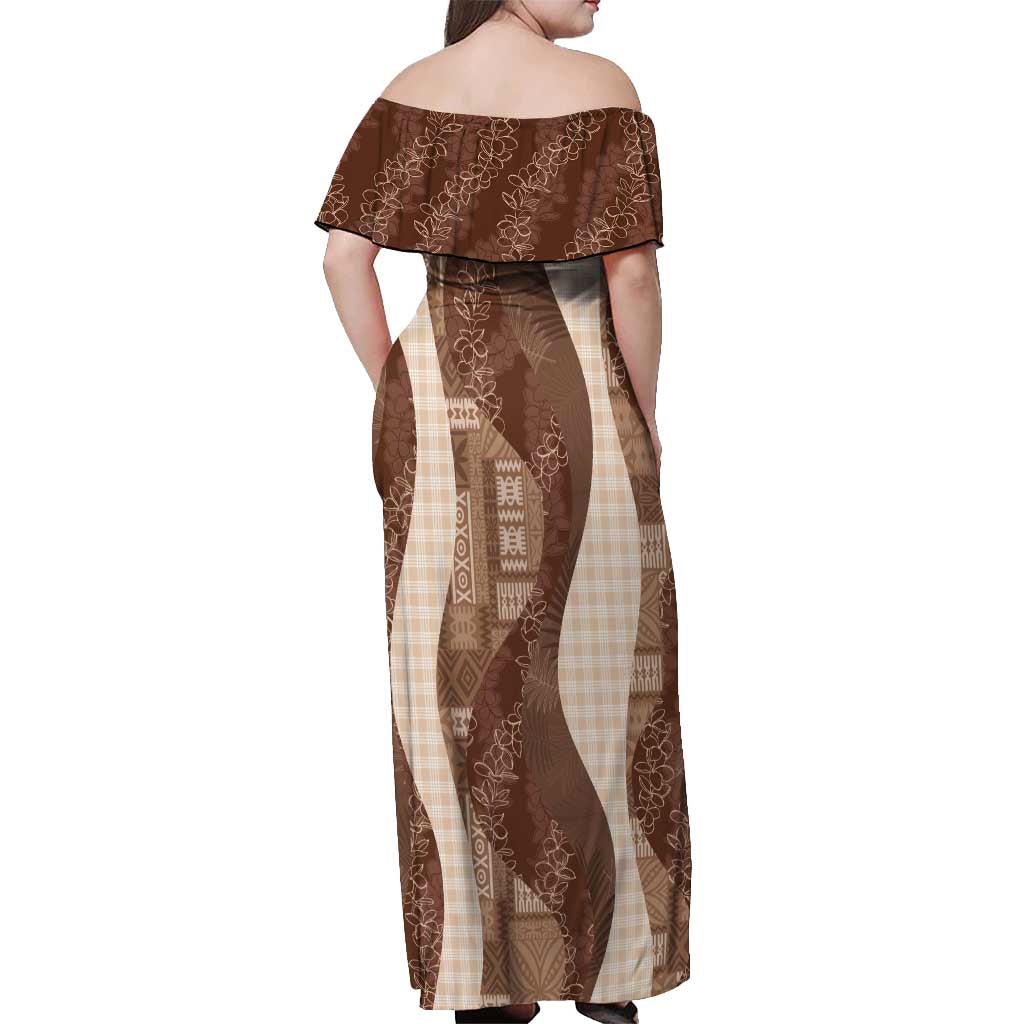 Polynesian Tribal Pattern Patchwork Picturesque Off Shoulder Maxi Dress Mocha LT7 - Polynesian Pride