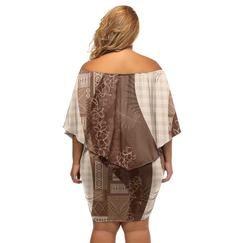 Polynesian Tribal Pattern Patchwork Picturesque Off Shoulder Short Dress Mocha LT7 - Polynesian Pride