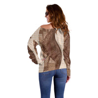 Polynesian Tribal Pattern Patchwork Picturesque Off Shoulder Sweater Mocha LT7 - Polynesian Pride