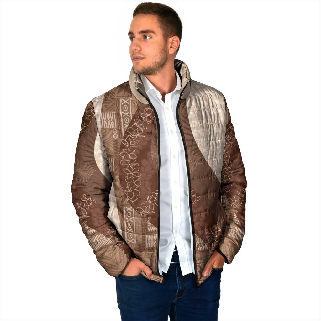 Polynesian Tribal Pattern Patchwork Picturesque Padded Jacket Mocha LT7 - Polynesian Pride