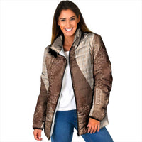 Polynesian Tribal Pattern Patchwork Picturesque Padded Jacket Mocha LT7 Women Mocha - Polynesian Pride