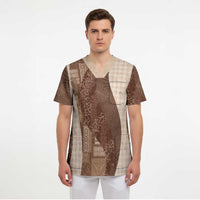 Polynesian Tribal Pattern Patchwork Picturesque Scrub Top Mocha LT7 - Polynesian Pride