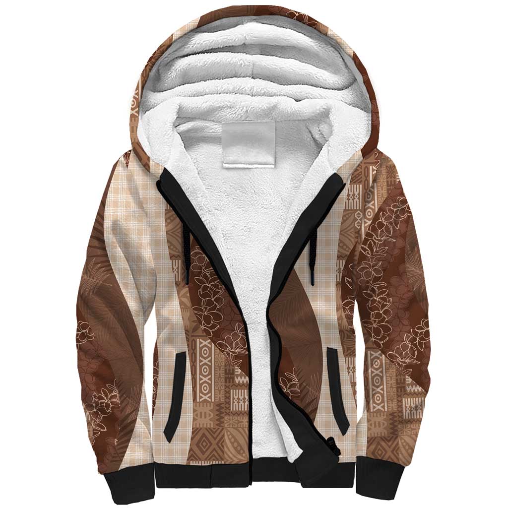 Polynesian Tribal Pattern Patchwork Picturesque Sherpa Hoodie Mocha LT7 Unisex Mocha - Polynesian Pride