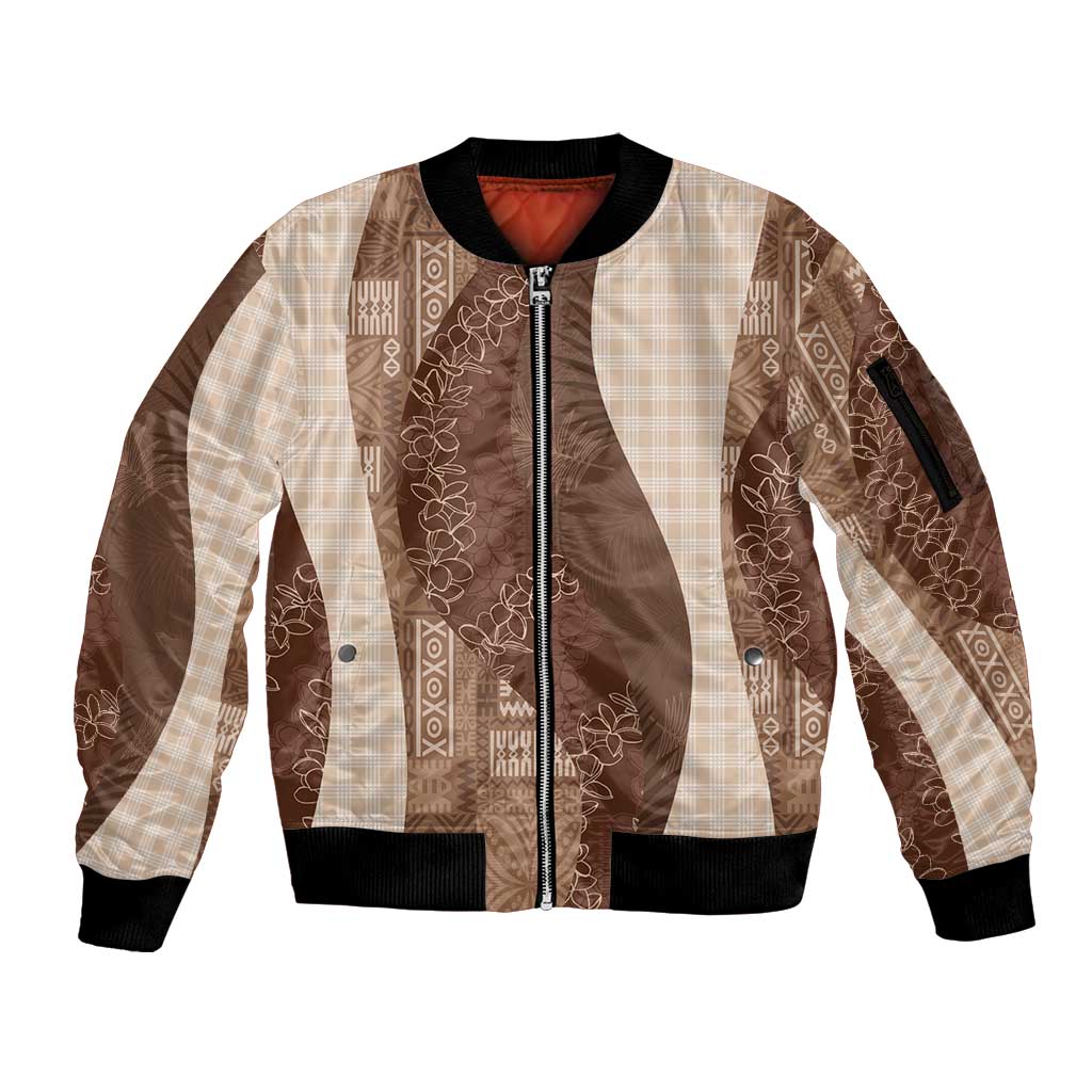 Polynesian Tribal Pattern Patchwork Picturesque Sleeve Zip Bomber Jacket Mocha LT7 Unisex Mocha - Polynesian Pride