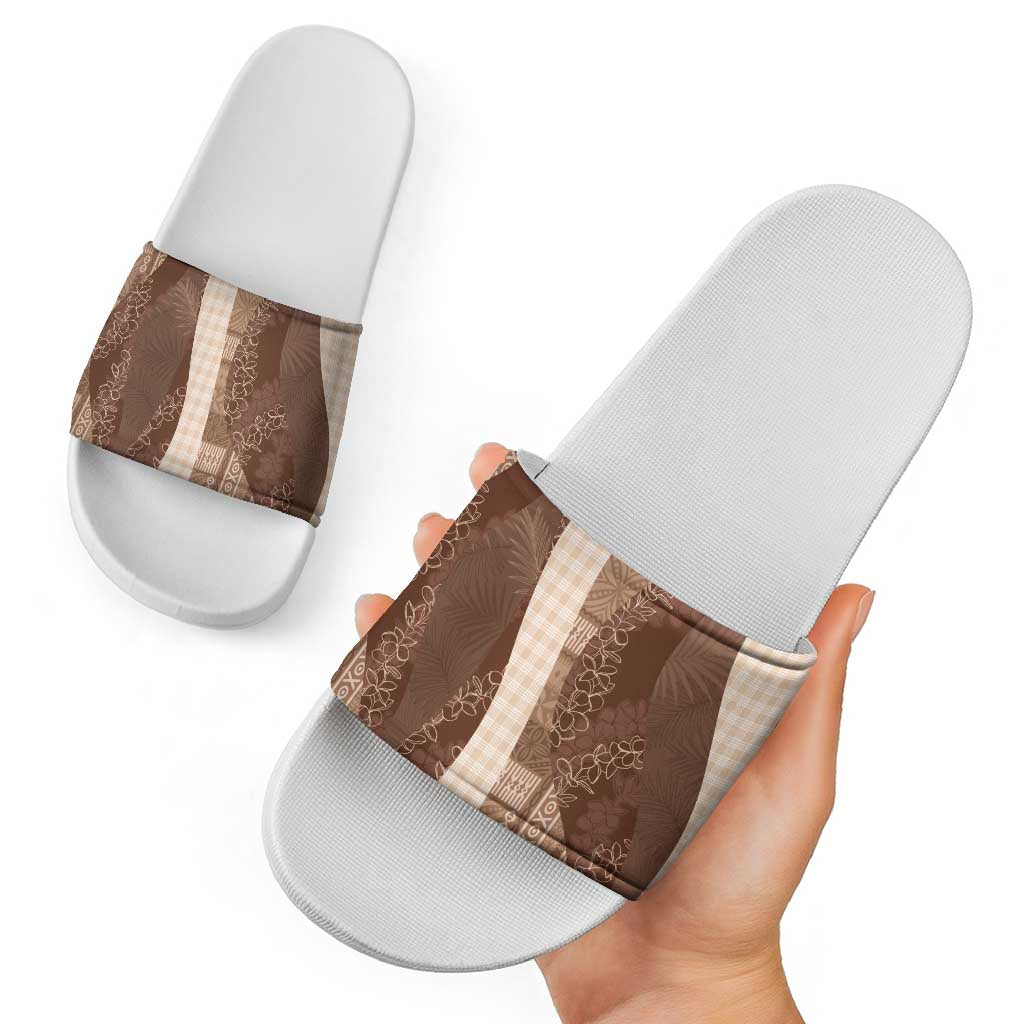 Polynesian Tribal Pattern Patchwork Picturesque Slide Sandals Mocha LT7 - Polynesian Pride