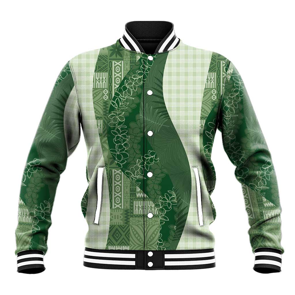 Polynesian Tribal Pattern Patchwork Picturesque Baseball Jacket Sage Green LT7 Unisex Sage Green - Polynesian Pride
