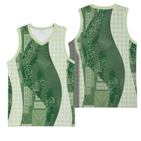 Polynesian Tribal Pattern Patchwork Picturesque Basketball Jersey Sage Green LT7 - Polynesian Pride