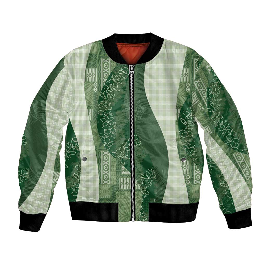 Polynesian Tribal Pattern Patchwork Picturesque Bomber Jacket Sage Green LT7 Unisex Sage Green - Polynesian Pride