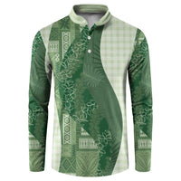 Polynesian Tribal Pattern Patchwork Picturesque Button Sweatshirt Sage Green LT7 Sage Green - Polynesian Pride