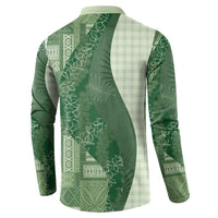 Polynesian Tribal Pattern Patchwork Picturesque Button Sweatshirt Sage Green LT7 - Polynesian Pride