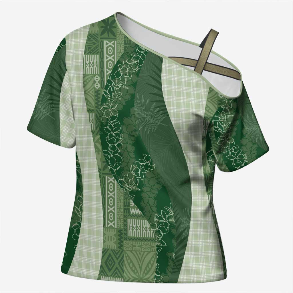 Polynesian Tribal Pattern Patchwork Picturesque Cross Shoulder Shirt Sage Green LT7 Female Sage Green - Polynesian Pride