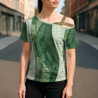 Polynesian Tribal Pattern Patchwork Picturesque Cross Shoulder Shirt Sage Green LT7 - Polynesian Pride