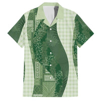 Polynesian Tribal Pattern Patchwork Picturesque Family Matching Off Shoulder Short Dress and Hawaiian Shirt Sage Green LT7 Dad's Shirt - Short Sleeve Sage Green - Polynesian Pride