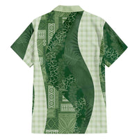 Polynesian Tribal Pattern Patchwork Picturesque Family Matching Short Sleeve Bodycon Dress and Hawaiian Shirt Sage Green LT7 - Polynesian Pride