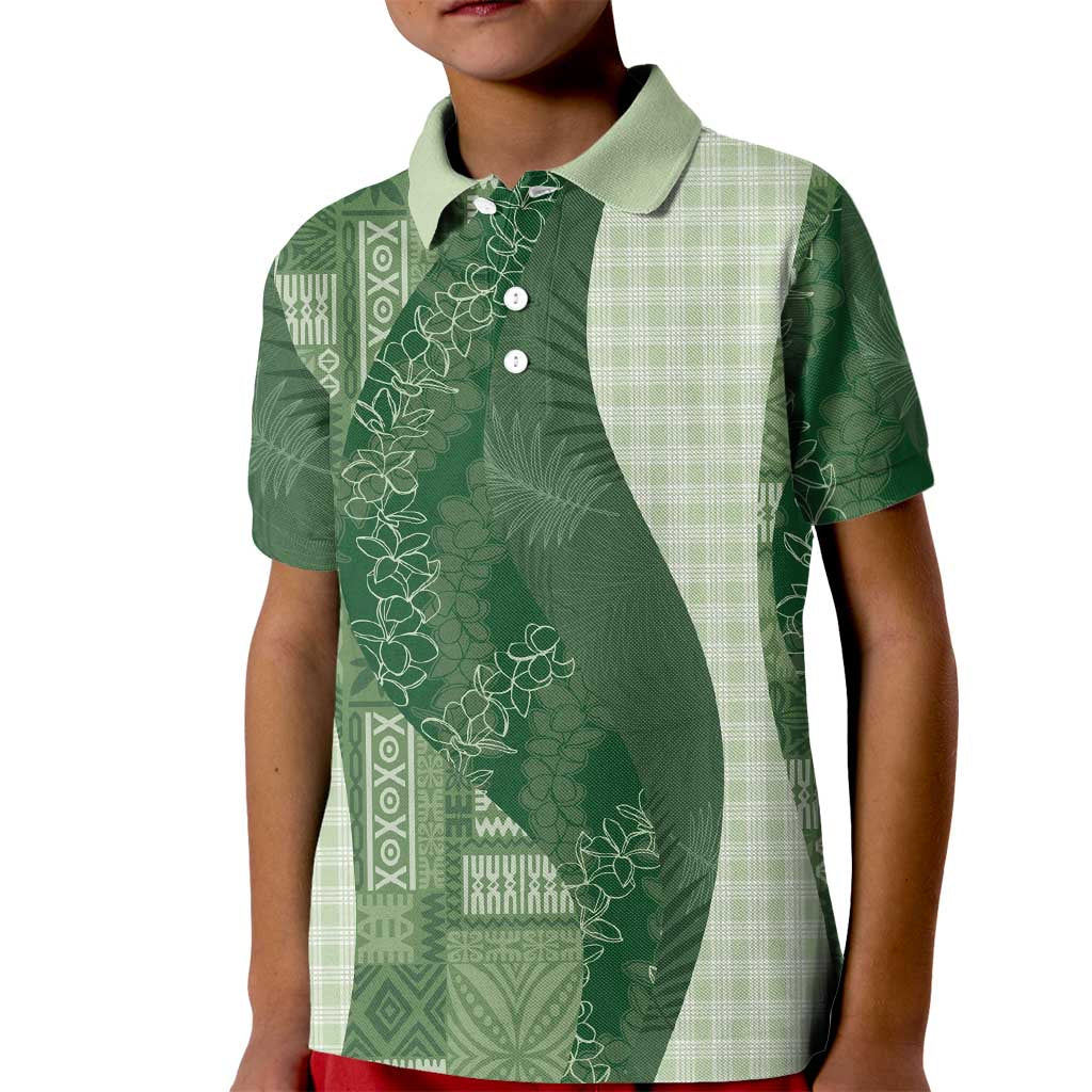 Polynesian Tribal Pattern Patchwork Picturesque Kid Polo Shirt Sage Green LT7 Kid Sage Green - Polynesian Pride