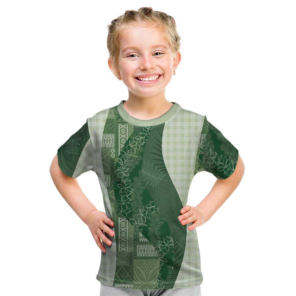 Polynesian Tribal Pattern Patchwork Picturesque Kid T Shirt Sage Green LT7 Sage Green - Polynesian Pride