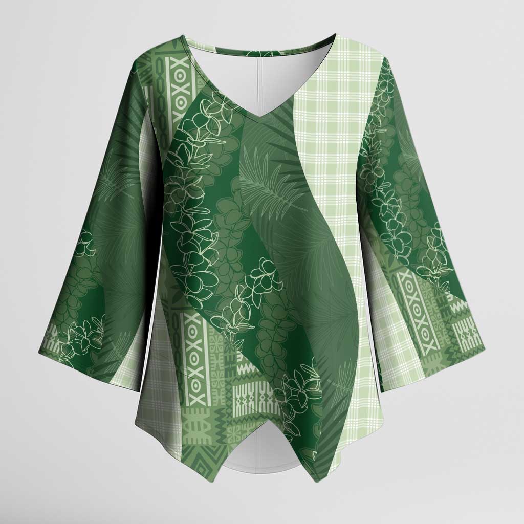 Polynesian Tribal Pattern Patchwork Picturesque Kimono Sleeve Blouse Sage Green LT7 Female Sage Green - Polynesian Pride