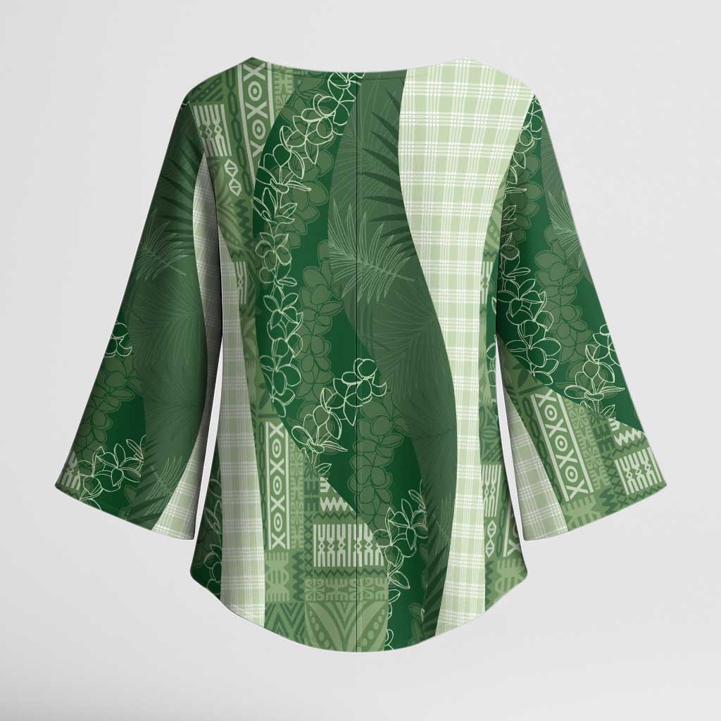 Polynesian Tribal Pattern Patchwork Picturesque Kimono Sleeve Blouse Sage Green LT7 - Polynesian Pride