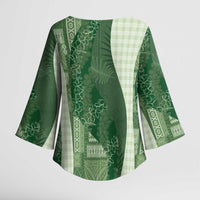 Polynesian Tribal Pattern Patchwork Picturesque Kimono Sleeve Blouse Sage Green LT7 - Polynesian Pride