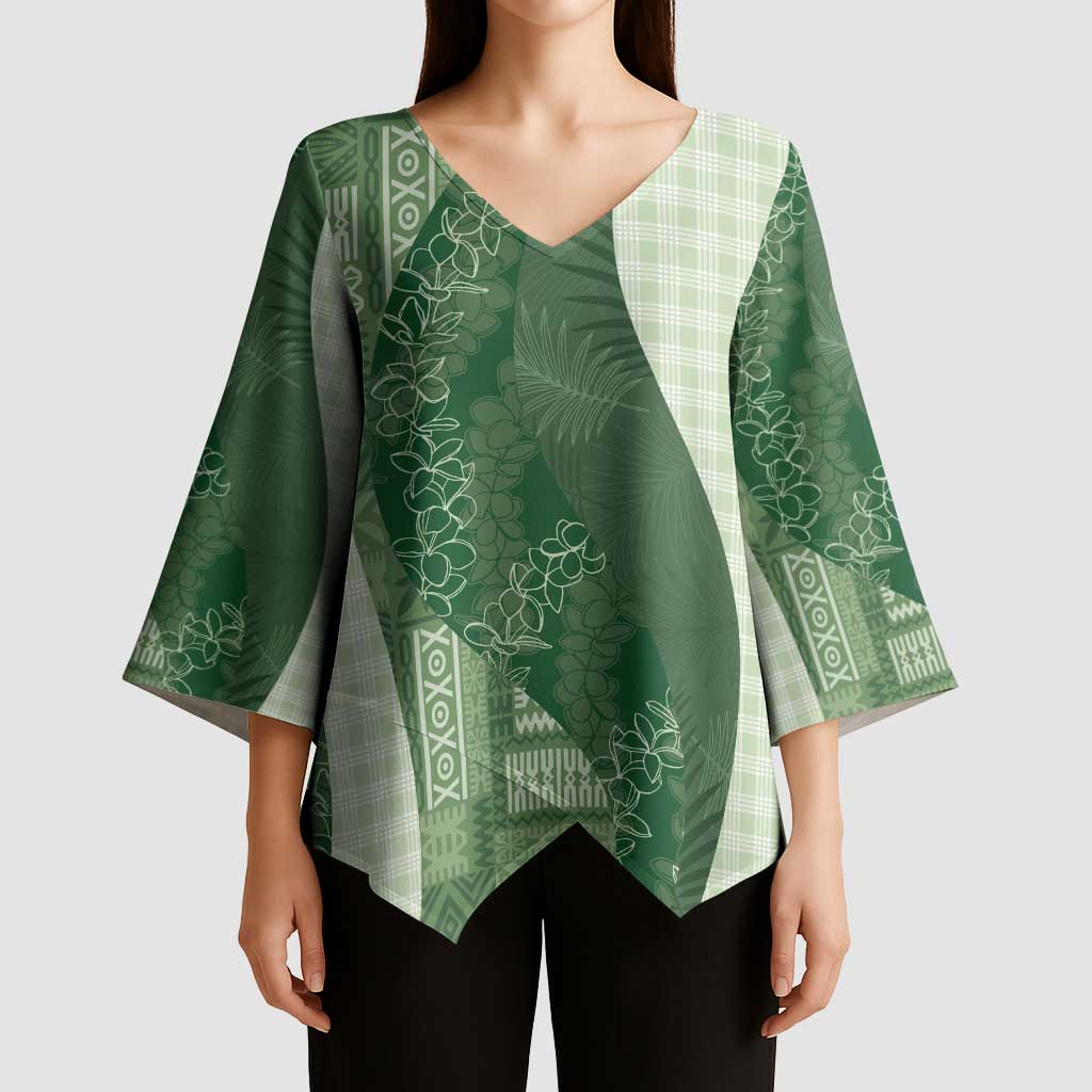 Polynesian Tribal Pattern Patchwork Picturesque Kimono Sleeve Blouse Sage Green LT7 - Polynesian Pride