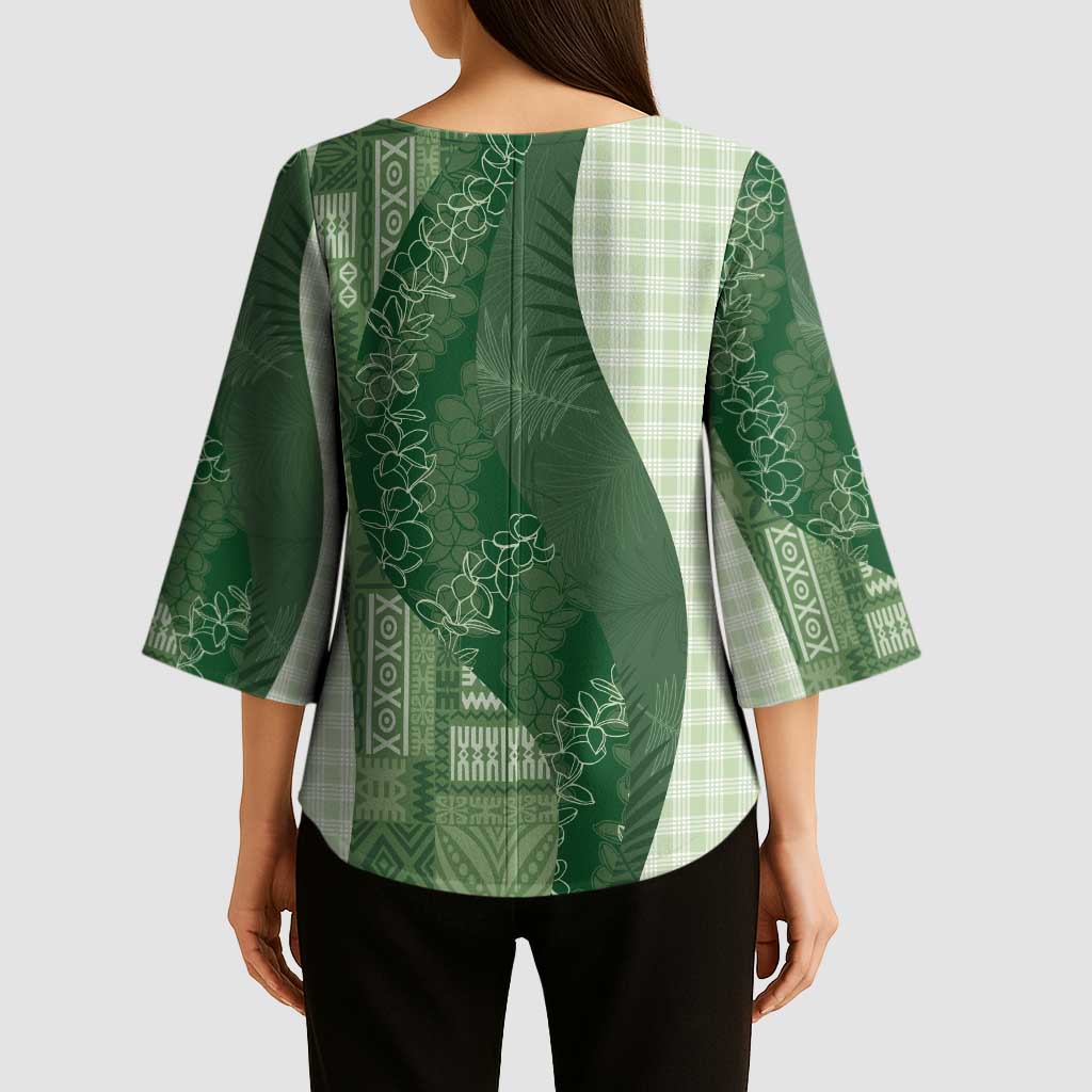 Polynesian Tribal Pattern Patchwork Picturesque Kimono Sleeve Blouse Sage Green LT7 - Polynesian Pride