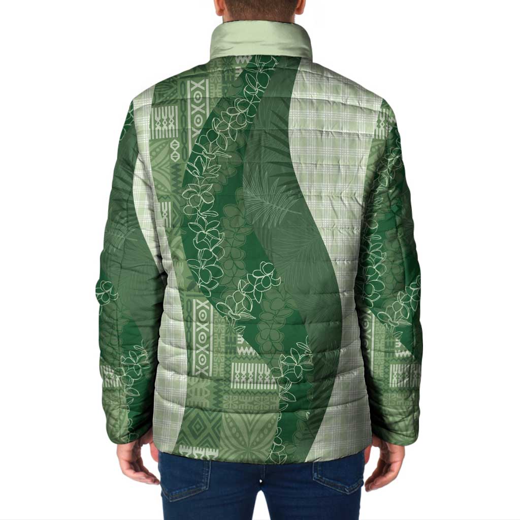 Polynesian Tribal Pattern Patchwork Picturesque Padded Jacket Sage Green LT7 - Polynesian Pride