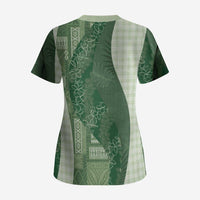 Polynesian Tribal Pattern Patchwork Picturesque Scrub Top Sage Green LT7 - Polynesian Pride