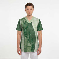 Polynesian Tribal Pattern Patchwork Picturesque Scrub Top Sage Green LT7 - Polynesian Pride