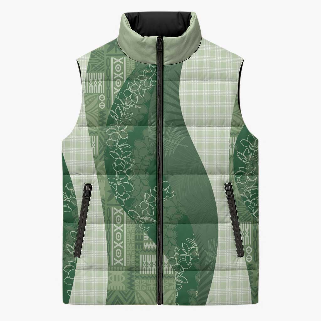 Polynesian Tribal Pattern Patchwork Picturesque Sleeveless Puffer Jacket Sage Green LT7 Unisex Sage Green - Polynesian Pride